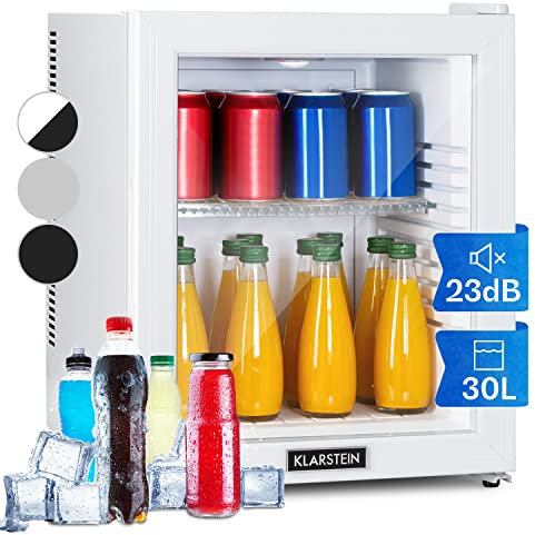 Klarstein Kühlschrank, Mini Kühlschrank mit Glastüre, Mini-Kühlschrank für Getränke, Snacks & Kosmetik, Kühlschrank Klein & Leise, Verstellbare Ablagen, Kleiner Skincare Kühlschrank 12-18°C, 32L