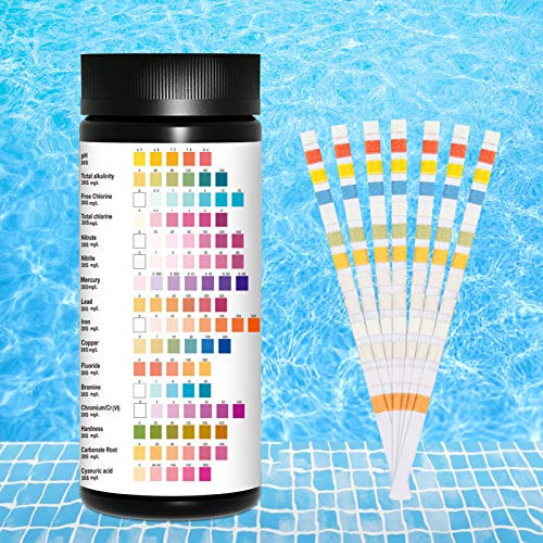Wassertest, 100 Stück Trinkwasser Teststreifen, 16 in 1 Wasserteststreifen Trinkwasser, Teststreifen Teststrips, Wassertester für Brunnenwasser und Leitungswasser und Pool
