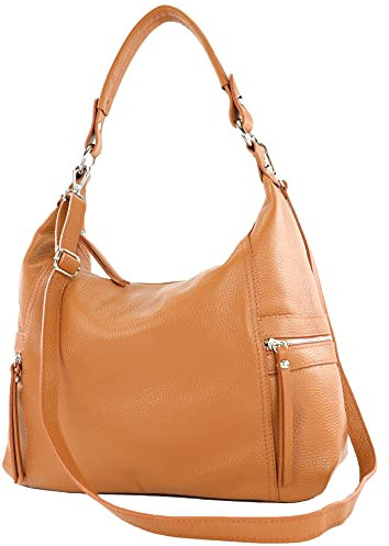 modamoda de T229 Damen Schultertasche Shopper aus Leder Large handmade in Italy, Farbe:Cognac