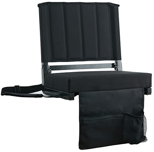 SPORT BEATS Stadium Seats with Back Support Bleacher Chairs with Back and Cushion Thick Padded Bleacher Seats Includes Shoulder Strap Black 1pc Standard