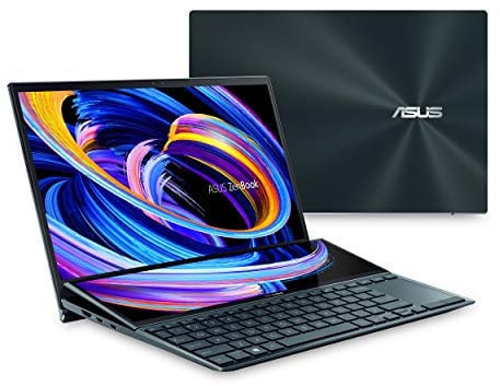 ASUS ZenBook Duo 14 UX482 14” FHD NanoEdge Touch Display, Core i7-1195G7, GeForce MX450, 32GB RAM, 1TB SSD, Innovative ScreenPad Plus, Windows 11 Pro, WiFi 6E, Celestial Blue, UX482EGR-XB77T