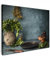 MuchoWow Leinwand Bilder, Einzigartige Wanddeko mit Rahmen, Kräuter - Gewürze - Pfanne - Messer - Grau - Rustikal, Wandbilder Wohnzimmer, Deko Schlafzimmer 40x30 cm