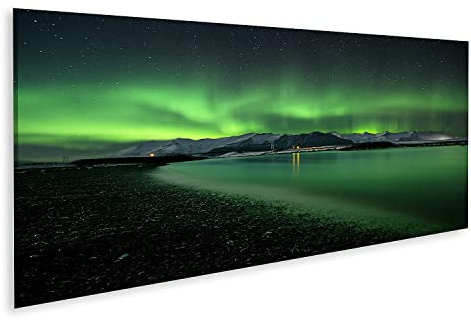 islandburner Bild auf Leinwand Flash of Polarlicht Über Wasser Wandbild Poster Kunstdruck Bilder