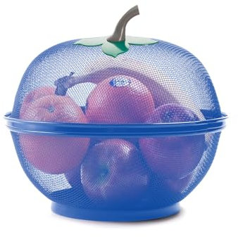 Fruits Bowl Basket Apple Shape Mesh with lid Tabletop Vegetable Holder Keep Unwanted Pets & Insects Out Kitchen Dishwashing Drain Basket (Blue)