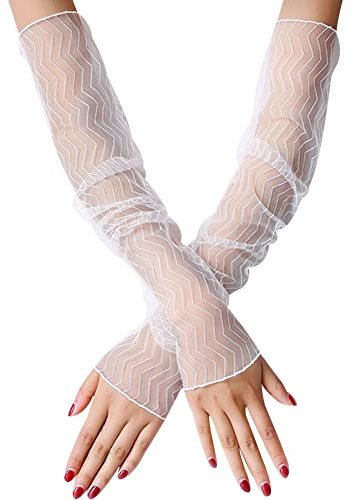 Uposao Handschuhe für Damen, Sommer Elegant Spitze Lang Handschuhe Armstulpen Sonnenschutz Fingerlose Handstulpen Hochzeit Brautstulpen Fahrhandschuhe für Hochzeit Party Karneval,Weiß #3