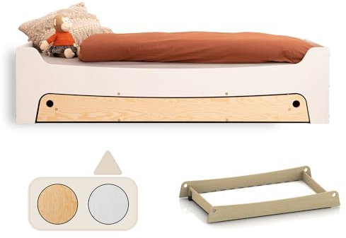 smartwood TILA 10 Kinderbett 80x200 mit Lattenrost und Schublade - Holz Kinderbett für Jungen & Mädchen - Montessori Bett mit Lattenrost 200x80 cm - Weiß
