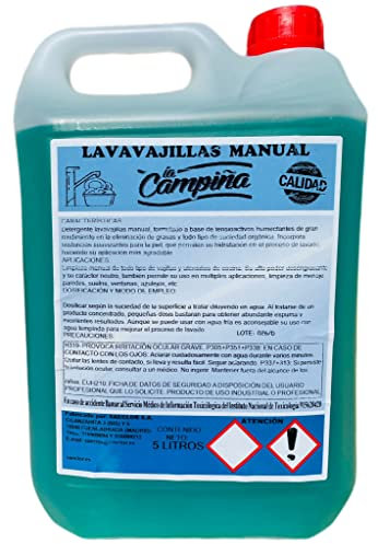 Limpiador Líquido a Mano Lavaplatos Manual 5L – Detergente Lavavajillas Manual Ultra Poder Concentrado,Eliminación de Grasas y Suciedades Orgánicas, Tamaño Garrafa 5 Litros Uso Industrial
