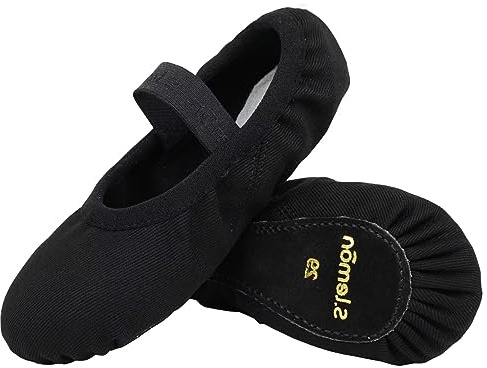 s.lemon Ballet Shoe,Girls Elastic Ballet Slippers Stretch Canvas Dance Shoes for Kids Adult Full Sole 8002 Black 37
