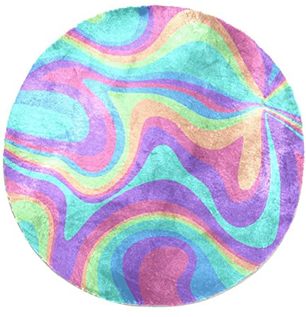 Eslifey Moderne große zottelige Teppiche flauschige Teppiche Wohnzimmer Dekor Schlafzimmer Dekor, Regenbogen psychedelisch Trippy Marmor Hochflor Bodenteppich 120 cm Kreis (1,2 m)