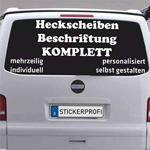 INDIGOS UG - Auto Aufkleber selbst gestalten - Heckscheibenaufkleber komplett - Autoaufkleber für die Heckscheibe - Fensteraufkleber bis 3 Blöcke - Wunschtext personalisiert, KfZ, LKW, SUV