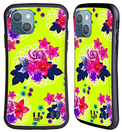 Head Case Designs Verde Neon Fiori Dipinti Cover Ibrida Compatibile con Apple iPhone 13