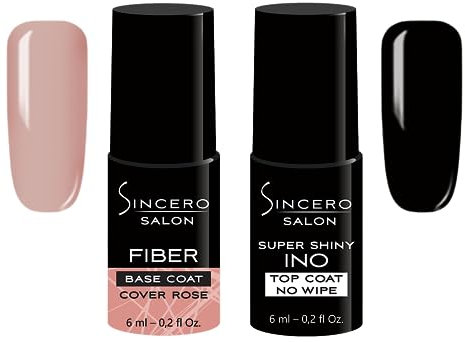 Sincero Salon- Fiberglass Gel Base Cover Rose und Top Coat Gel Super Shiny INO - Unterlack und Überlack - UV Nagellack für Maniküre - Schutz vor Kratzern - Nagelhärter