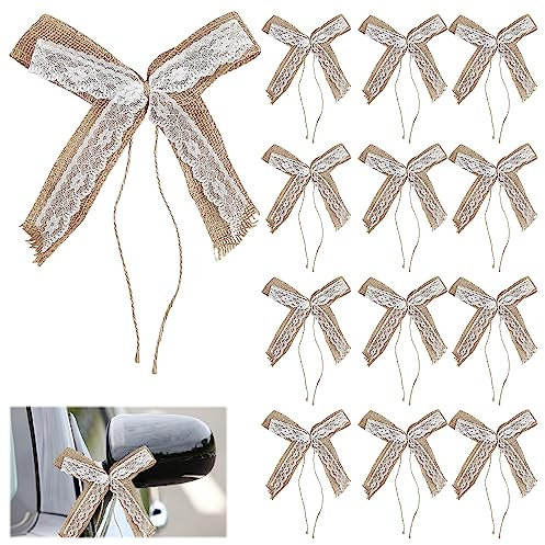 gxwcyi 30 Stück Autoschleifen für die Hochzeit Set, Auto Deko Hochzeit Vintage Spitze Herzen Schleifen, Antennenschleifen Hochzeit, für Feste Dekoration, Party, Hochzeit