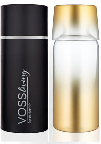 VOSS Living - Bedside Water Carafe and Glass Set, 23.6 Oz - Water Decanter Bedside with Glass - Nightstand Water Carafe and Glass - Mouthwash Carafe (Gold)