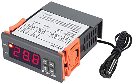 Tyenaza STC-1000 Controlador Digital de Temperatura, DC 220V Termostato Digital Multiusos Calibración de Temperatura, con Sonda de Sensor NTC para Fermentación Hatch Freezer Calefacción y Enfriamiento