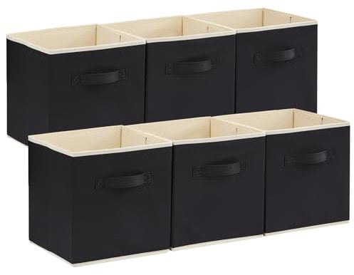 Lifewit 6 Stück Aufbewahrungsbox aus Stoff, Faltbar Aufbewahrungswürfel Kallax Boxen Aufbewahrung aus Vliesstoff mit Griff für Würfelregal Kallax Boxen Regal Einsatz, 30x30x30cm, 27L Schwarz