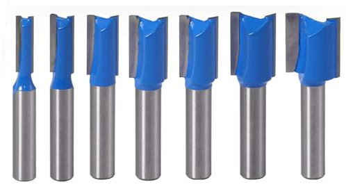 Juego de 7 Fresas de Vástago de 8 mm, 6 mm, 10 mm, 12 mm, 14 mm, 18 mm, 20 mm - Brocas de Madera Recta y Herramientas de Fresado de Metal Duro para Carpintería - Puntas de Cincel