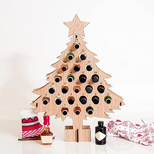 Yreeew Wooden Christmas Advent Countdown Calendar Adult Christmas Tree Countdown Decorations Christmas Wine Rack Wine Holder Decor Wine Bottle Stand Gifts for Adults (1)