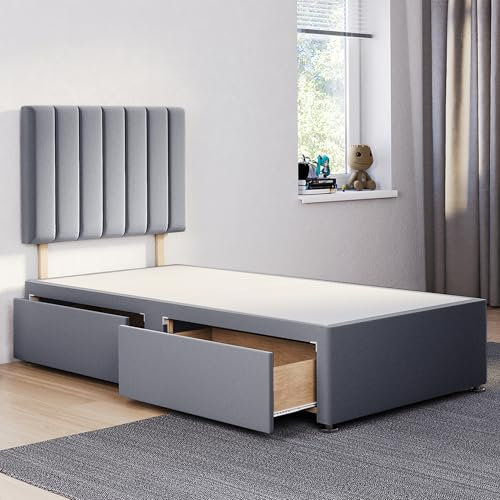 ComfoRest - Sophisticated 3FT Single Bed Base | Spacious Frame with 2 Storage Drawers | Durable Design for Practical Living | Versatile Choice for Contemporary Interiors (Grey Plush)