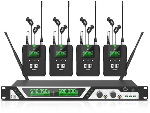 XTUGA SEM200 In Ear Monitor System 2 Channel IEM System(4 Bodypack) | Stereo UHF IEM, 70m range, 200 freqs, BT 5.3, LCD, low latency, stage/church/studio presets—complete kit