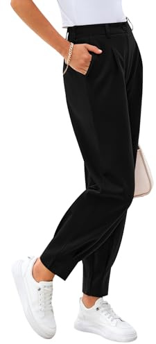CFLONGE Womens Joggers with Pockets 2026 Summer High Waisted Pants for Women Dressy Casual Ankle Length Trouser Slacks for Work Office(Black,Large)