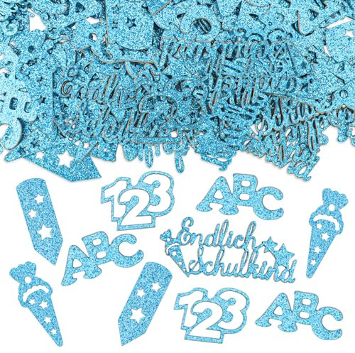 GoldRock Streudeko Einschulung Deko Konfetti Groß, 100 Stk Deko Einschulung Junge Mädchen, Tischdeko Einschulung Blau, Zuckertüte Schultüte 123 Schulanfang Deko, Abc Konfetti Schuleinführung Geschenke