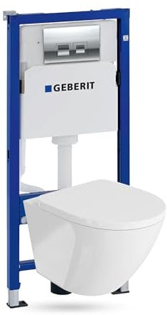 Lavita Duofix Basic Vorwandelement + Wand Tiefspül WC Sofi Weiß Spülrandlos + WC Sitz + Bedienplatte Delta 25 Verchromt Knopf Komplettset Unterputz Spülkasten Toilette Komplett Sett WC