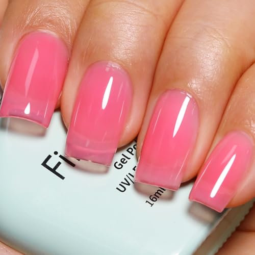 Firedeep Jelly Pink Gel Nail Polish Sheer Hot Pink Nail Polish UV/LED Soak Off Gel Polish for Winter Spring French Manicure 0.54 Fl Oz 1Pcs
