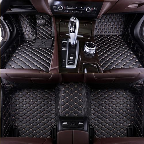 Nach Maß Auto FußMatten für 95% Aller Coupe,Kombi,SUV,Cabriolet,Stufenheck,Schrägheck,wasserdichte Fussmatten Auto Aus Leder(Schwarz Beige Linie)