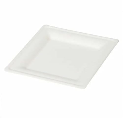 Wrap n Pac Heavy Duty 8 inch Square Microwaveable Disposable Biodegradable Bagasse Sugarcane White Party Paper Plates Eco Friendly Tableware Eco-Plates (8 Inch - Pack of 50)