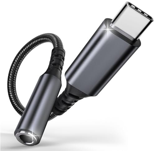TEFLOTY Adaptador USB C a Jack 3,5mm, Adaptador USB Type C Auriculares Audio, USB C Kopfhörer Aux Compatible con iPhone 15/Pro/MAX, Samsung Galaxy S22 S21 S20 Ultra S20+, Xiaomi, MacBook (Gris)
