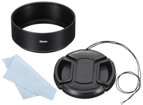 PATIKIL 55mm Lens Hood, Standard Focus Frosted Surface Anti-reflective Inside Hood with 58mm Lens Cap and Cloth for Camera Lens, Black for Nikon, for Fujifilm, for Pentax, for Leica