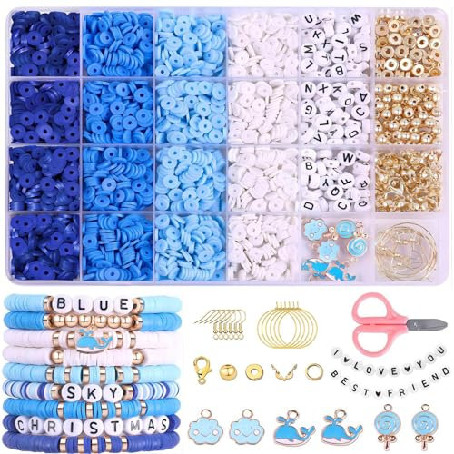 Polymer Clay Perlen für armbänder heishi perlen set perlen für armbänder pastell freundschaftsarmbänder perlen Heishi Perlen Ketten Armbänder Selber Machen für DIY Armband Schmuckherstellung (Blau)