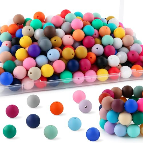 HHCFAST 150Pcs 15mm Silicone Beads for Keychain Making and Bracelet Making,30 Colors Round Silicone Beads for Pens（Multicolor）