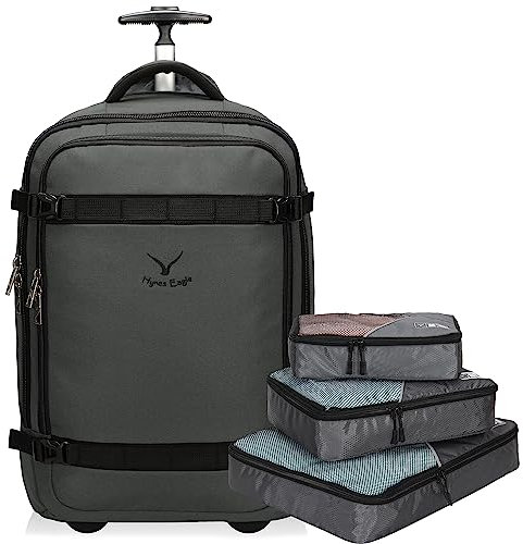 Hynes Eagle Valise Trolley Bagage Soute Roulette Valise Bagage de Cabine Sacs de Voyage a roulettes Sac a Dos Cabine Avion 42L (Gris, Valise Trolley + Packing Cubes)