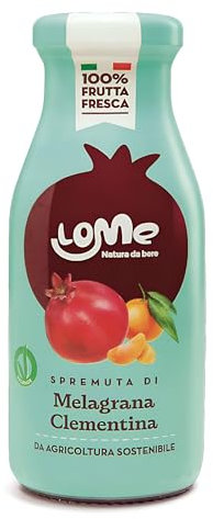 Lome Spremuta da 12 Bottiglie in Vetro da 200 ml 100% Frutta Fresca da Agricoltura Sostenibile in diversi gusti - Melagrana Zenzero Limone Fragola Lampone (200ml, Melagrana e Clementina)