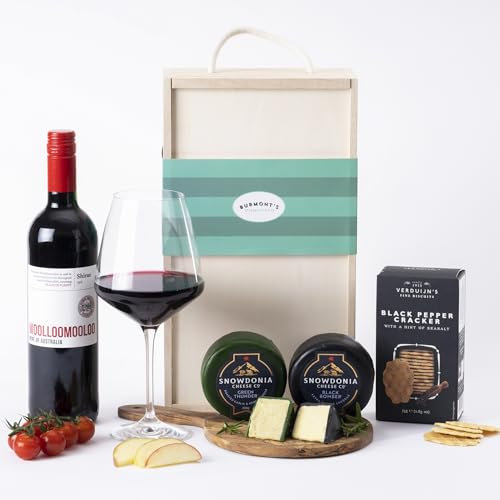 The Ultimate Red Wine & Cheese Gift Box - Australian Shiraz, Snowdonia Black Bomber, Green Thunder & Premium Crackers - Hamper Exclusive To Burmont's