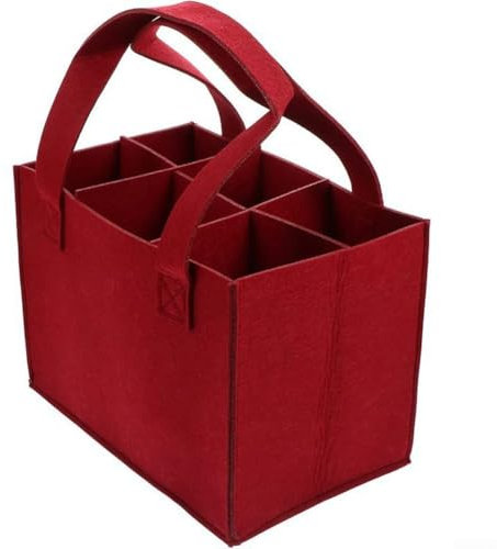 FACULX Wine Bottle Carrier Bag - Reusable Washable Felt Holder With Detachable Divider for 6 Bottles, Travel Party Picnic BBQ (25x16x18cm)(1*red)