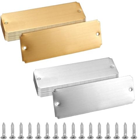 AHANDMAKER 20Pcs Name Plates Laser Engraved, 2 Colors Stainless Steel Plate Personalized Plaque Blank Custom Name Tag Frame, Laser Engraving Blanks with Adhesive Backing and Screws for DIY, 0.98x2.99