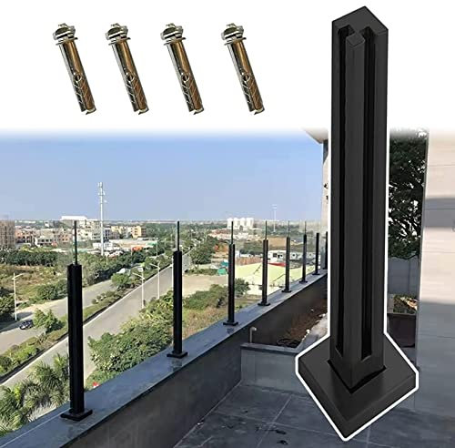 Kit di morsetti per balaustra in vetro nero per balcone, terrazza, patio, sistema di ringhiere in vetro quadrato, morsetto per guardrail interno/esterno, 105 cm