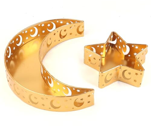 Paxruky 2 Stück Ramadan Kareem Eisen Ablage Dekorationen Mond Stern geformt Eid Mubarak Geschenkbox Dessert Ablage Handwerk Islam Muslim Party Festival Tisch Dekor