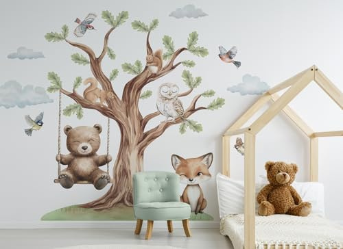 Osomhome | Sticker mural pour chambre d'enfant Décoration murale Motif animaux de la forêt | Autocollant pour chambre de garçon | Papier peint autocollant Images murales pour chambre d'adolescent |