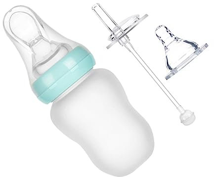 KAILIKETIY Multifunktionale Silikon Babyflasche Blau Nuckelflasche Für Fütterung Von Babybrei Und Milch Für Unterwegs Und Leicht Zu Reinigen