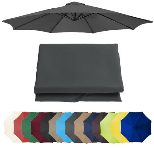 Auvent De Rechange Pour Parasol 3.0m/3.50m, 6 Baleines/8 Baleines Toile De Rechange Pour Parasol Déporté, Dessus De Parapluie De Remplacement Pour Parasol De Jardin Terrasse Plage(Gray,300CM/6 RIBS)