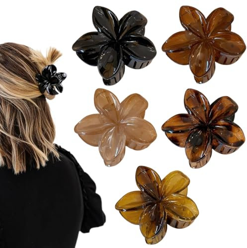 NHQZ Lot de 5 Grandes Pinces à Cheveux Plastique Motif floral,Pince Cheveux Fleur Antidérapantes,Pince à Cheveux Fleur,Pince Fleur Cheveux Acrylique Élégantes Accessoires de Cheveux