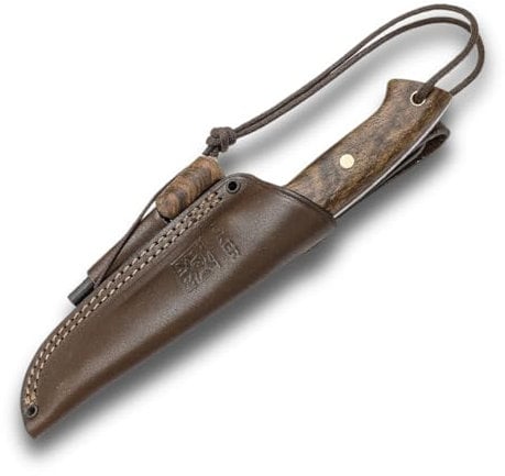 Joker CN143-P Jagdmesser Ranger – 11 cm Klinge, Walnussholzgriff, braune Lederscheide mit Feuerstahl – Outdoor-, Angel-, Jagd- und Campingmesser