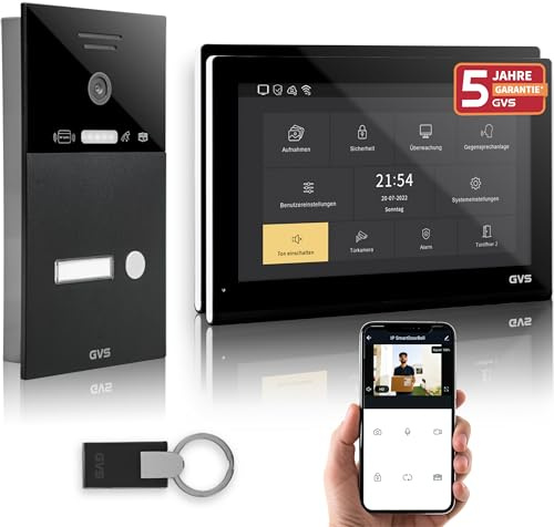 GVS IP Video Türsprechanlage mit Türöffner, RFID, 2X 10 Zoll Monitor & App | Smarte Video Türklingel mit Kamera und Monitor & App - Gegensprechanlage für 1 Familienhaus (AVS5537U)