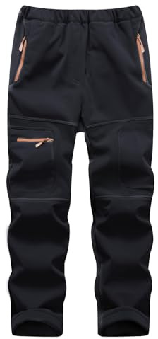 BWBIKE Kids Pantalones Cortavientos Impermeables para Nieve para Niño Forro Polar para Jóvenes al Aire Libre Lind Hiking Softshell Pantalones Cálidos con Aislamiento con 4 Bolsillos con Cremallera