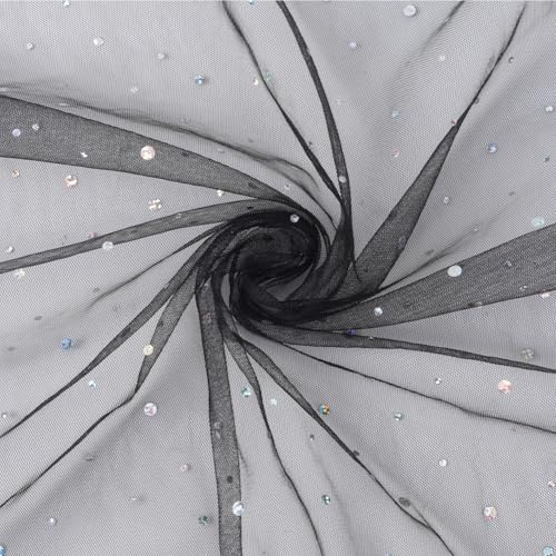 CABODYALS 180cm 100cm Schwarzer Pailletten Tüll Glänzender Organza Glitzernd Durchsichtig Glitzerndes Netz Transparente Spitze Polyesterstoff Zum Nähen Für Partys Tutu Röcke Hochzeiten Bastelbedarf