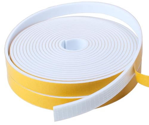 Dichtungsband Selbstklebend für Türen Fenster, 20mm(B) x3mm(D)/10m(L) Türdichtung Selbstklebendes Fensterdichtung Gummi Schaum Siegel Anti-Kollision Streifen Schalldämmung Dichtungsband Weiß